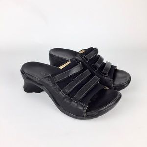 Akaishi Womens Black Heeled Slides Sandals Strappy Chunky Slip On Comfort size 7